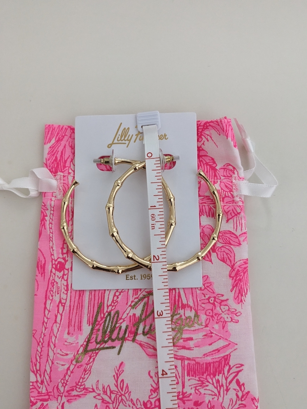 NWT! Lilly Pulitzer Bamboo Forest Hoop Earrings In Gold Metallic - Picture 8 of 10